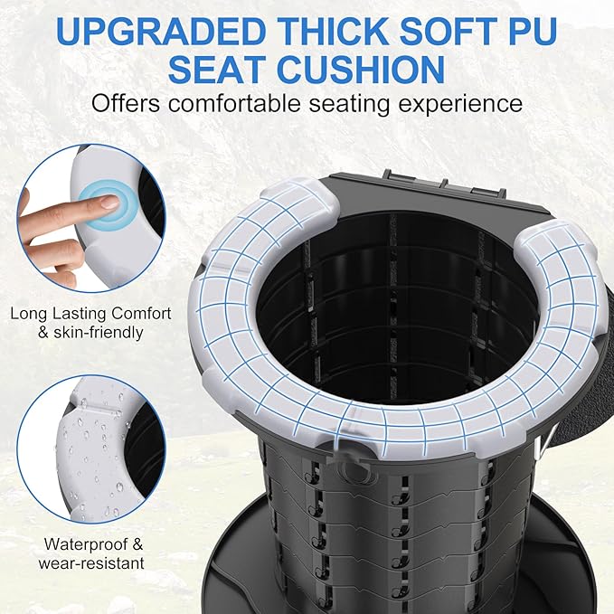 BLIKA Upgraded Retractable Portable Toilet with Cushion, 300LBS Adjustable Height Folding Toilet with Paper Holder, Travel Toilet Portable Camping Toilet, Soft Portable Toilet for Camping/Car