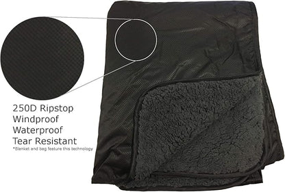 "Elemental Stadium Sherpa Blanket, Waterproof, Windproof, Picnic, Wheelchair, Camping, Concerts, Bag with Shoulder Strap and Carrying Handle, 56" x 80"