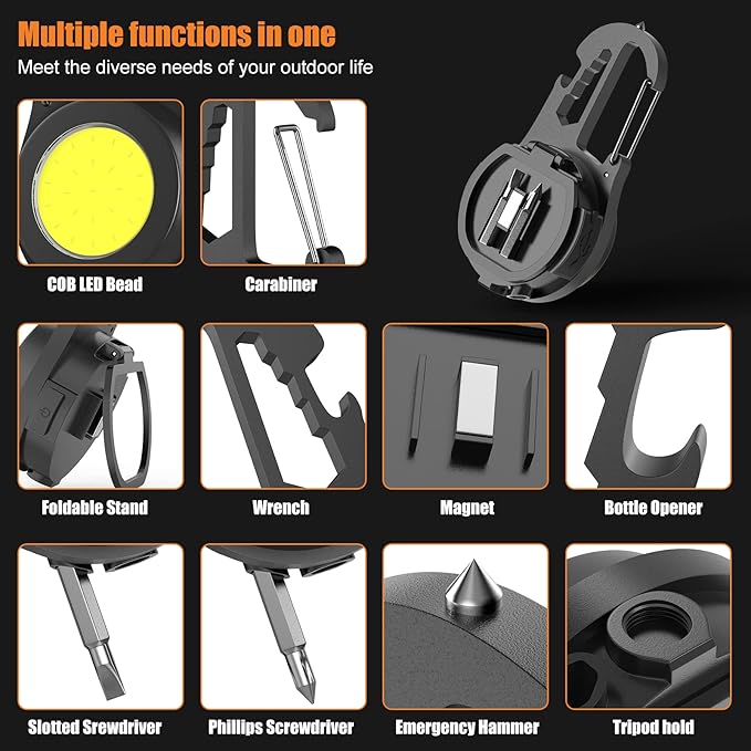 Mini Flashlight COB Small Flashlight 800Lumen Rechargeable Light Keychain Flashlight Portable Pocket Light Folding Stand Magnetic Flashlight for Camping,Fishing,Walking,BottleOpener (dark gray06)