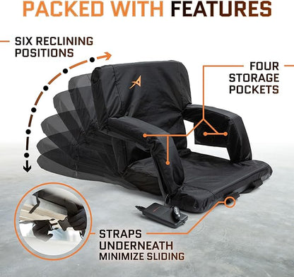 Aceletiqs Double Heated Stadium Bleacher Seat, 20-Inch Wide, Foam, Foldable, Cup Holders, Arm Rest, Reclining, Adjustable Backrest