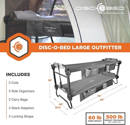 Disc-O-Bed Large Outdoor Convertible 2 Person Bench and Double Camping Cot Portable Bed Bunk System for Adults