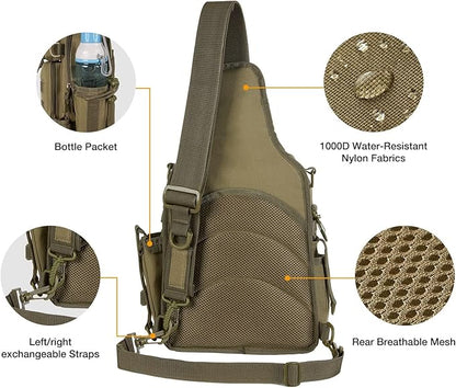 Piscifun Tackle Bag With Rod & Gear Holder - Lightweight Sling Storage Bag, Outdoor Shoulder Pack for Fishing, Hiking, Hunting