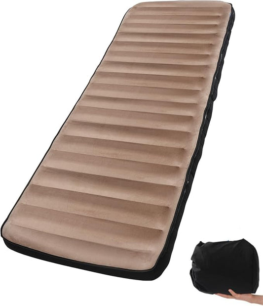 Inflatable Sleeping Pad for Camping, Extra-Thick 4.75 Inch Air Mattress with Soft Cotton Top, Machine Washable, Family Lightweight 4-Season Pad for Camping, Traveling & Hiking, Brown
