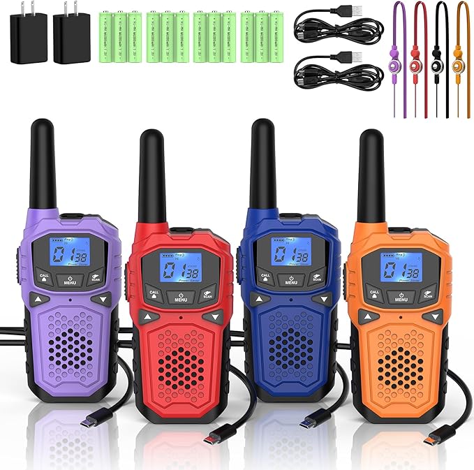 Walkie Talkies for Adults- WokTok Long Range 2 Way Radio for Camping Hiking Hand Held Hiking Accessories Camping Gear Xmas Birthday Gift for Kids,SOS Siren,NOAA Weather Alert,4 Radios