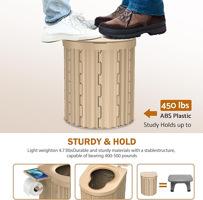 Portable Toilet, Upgraded 12-inch Toilet Seat, Folding Toilet With Removable Paper Holder, Camping Toilet With A Load Capacity Of 450 Lbs, Portable Potty For Indoor, Outdoor, And Emergency Use