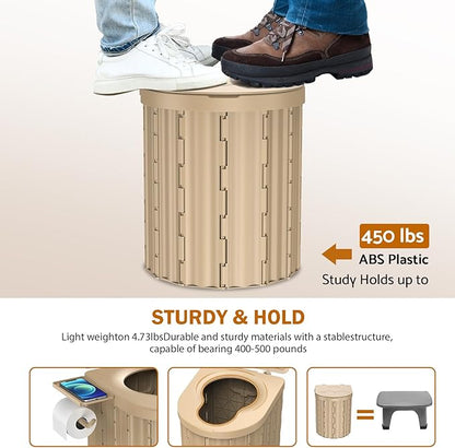 Portable Toilet, Upgraded 12-inch Toilet Seat, Folding Toilet With Removable Paper Holder, Camping Toilet With A Load Capacity Of 450 Lbs, Portable Potty For Indoor, Outdoor, And Emergency Use