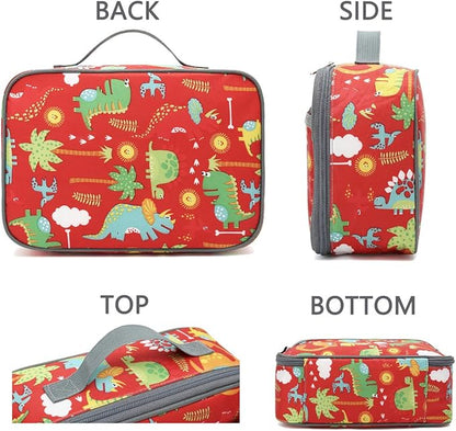 FlowFly Kids Lunch box Insulated Soft Bag Mini Cooler Back to School Thermal Meal Tote Kit for Girls, Boys,Dinosaur&Coconut
