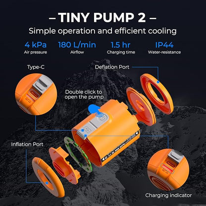 FLEXTAILGEAR Portable Air Pump - Tiny Pump 2, Electric Air Pump for Inflatables 2.8oz Battery Inflator Rechargeable Air Mattress Pump for Sleeping Pads, Pool Floats, Swimming Rings Black