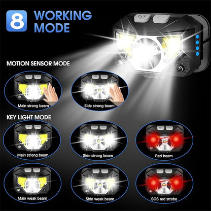 LHKNL Headlamp Flashlight,4-Pack 1200 Lumen Ultra-Light Bright LED Rechargeable Headlight with White Red Light,Waterproof Motion Sensor Head Lamp,8 Mode for Outdoor Camping Running Cycling Fishing