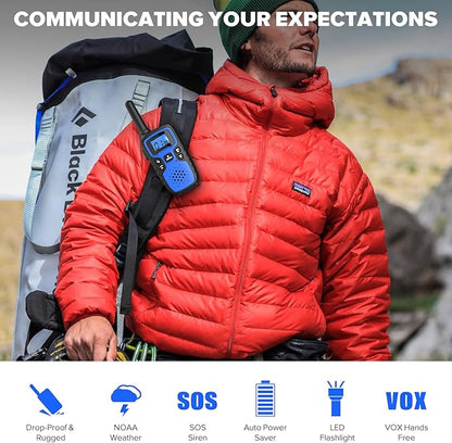 Wishouse Walkie Talkies for Adults-2 Way Radio Long Range,Hiking Accessories Camping Gear Gift for Kids with Flashlight,SOS Siren,NOAA Weather Alert,VOX,22 Channel,Easy to Use(No Battery No Charger)