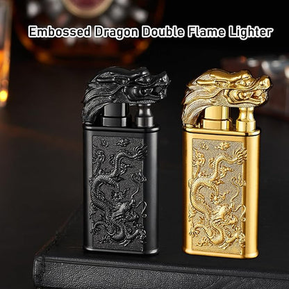 Torch Lighter Magic Dual Flame Dragon Lighter, Windproof Adjustable Jet Flame and Soft Flame, Refillable Butane Torch Lighter for Candle, Kitchen, Camping, BBQ (Without Butane)-Gold