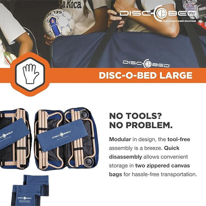 Disc-O-Bed Large Outdoor Convertible 2 Person Bench and Double Camping Cot Portable Bed Bunk System for Adults, Navy