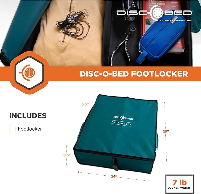 Disc-O-Bed Footlocker, Expandable Under Cot Storage for Camping Gear, Green