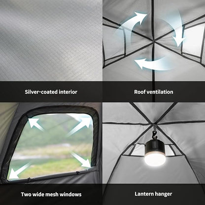 Instant Camping Tent for 4 Person,2 Mesh Windows & 2 Doors,Hexagonal Design,Easy Set Up pop up Tent with Vestibule & Rainfly, Ideal for Family Camp, Outdoor Activity