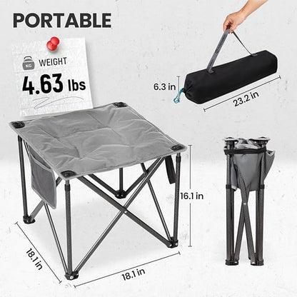 FUNDANGO Folding Camping Stool, 18.1 Inch Oversized Foot Rest 400 Lbs Heavy Duty Portable Padded Stools Seat Anti-Slip Foots & Carry Strap for Fishing Outdoor Lawn Travel (Grey)