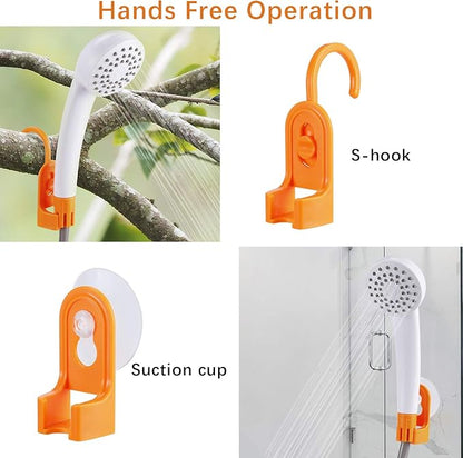 Portable camping shower set, 4400mAh battery,self suction shower pump,suitable for family camping, hiking,backpacking,beach,pets,pumping the water from the bucket into a stable and gentle shower flow
