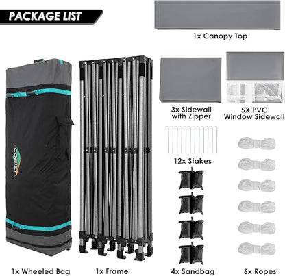 COBIZI 10x30 Pop up Canopy Tent 10x30 Canopy with Sidewalls, Heavy Duty Party Tent Tents for Parties, Foldable UPF 50+ Waterproof Commercial Ez up Canopy with Roller Bag, Grey(Windproof Upgraded)