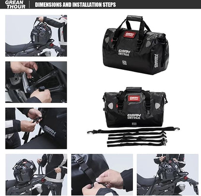 Motorcycle Dry Bag - Waterproof Motorcycle Duffle & Luggage Tail Bag Saddle Bags with Roll Top Closure, Large Storage Space，for Motorcycle Back Seat(Black, 60L)