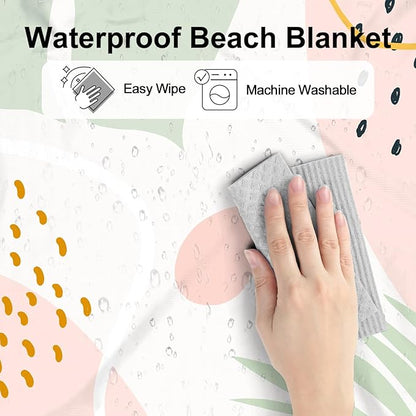 Beach Blanket, 78''×86'' Large Waterproof Sandproof Picnic Blanket for 2-4 Adults, Lightweight Compact Pink Sand Free Outdoor Mat w/ 4 Stakes for Camping, Travel, Hiking, Beach Accessories