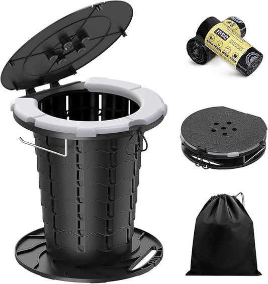 BLIKA Upgraded Retractable Portable Toilet with Cushion, 300LBS Adjustable Height Folding Toilet with Paper Holder, Travel Toilet Portable Camping Toilet, Soft Portable Toilet for Camping/Car