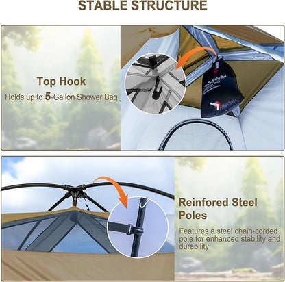 Camping Shower Tent, Oversize Pop Up Changing Tent, Portable Outdoor Bathroom Toilet Tent with Floor, Easy Set Up Privacy Shelter for Dressing, Hiking, Fishing, UPF50+