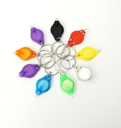 9PCS Mini Small LED Keychain Ring Flashlight, White Rows Ultra High Bright Tiny Micro UV Lighting Squeeze Penlight Button Bulk for Emergency, Name Tag Pocket Nurses Badge Reel Zipper, Multicolor Shell