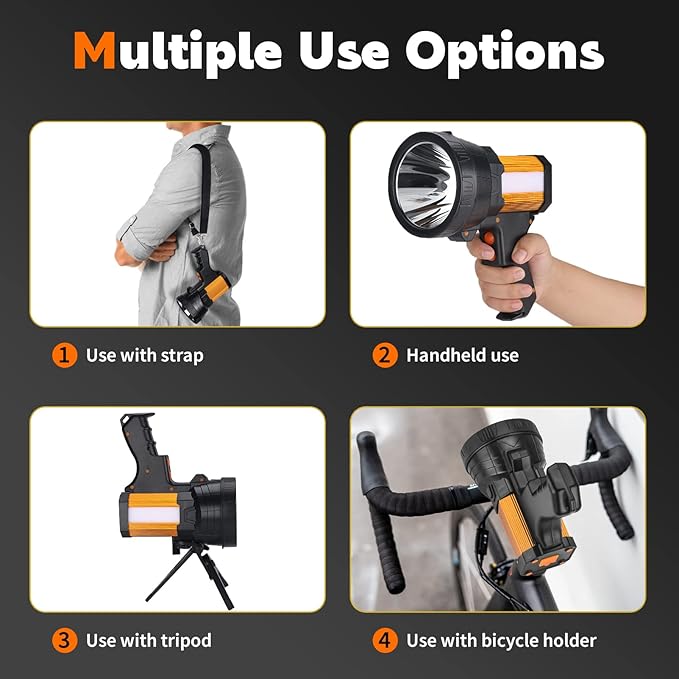Super Bright Rechargeable Spotlight,Handheld Rechargeable LED Flashlight Ultra-Long Standby Lightweight Tactical Searchlight with USB Output Aluminium Alloy Golden Camping Light (Yellow Light)