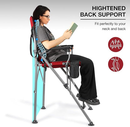 Extra Tall Folding Chairs for Adults 330lbs, Portable Bar Height Foldable Director Chairs for Camping Outside, Comfortable with Makeup Pocket, High Back and Footrest,Red