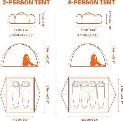 BISINNA 2/4 Person Camping Tent Lightweight Backpacking Tent Waterproof Windproof Two Doors Easy Setup Double Layer Outdoor Tents for Family Camping Hunting Hiking Mountaineering Travel