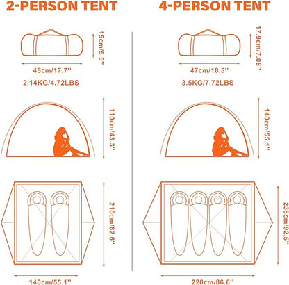 BISINNA 2/4 Person Camping Tent Lightweight Backpacking Tent Waterproof Windproof Two Doors Easy Setup Double Layer Outdoor Tents for Family Camping Hunting Hiking Mountaineering Travel