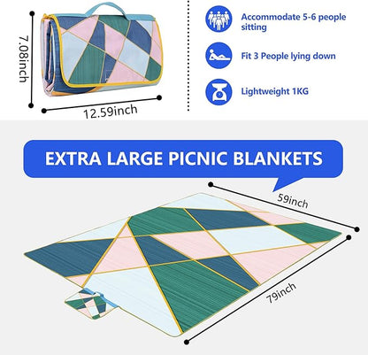 Picnic Blanket, Foldable Waterproof Sand Mat, Extra Large Picnic Blanket Outdoor Picnic Mat Beach Blanket for Park Grass Camping Hiking Travel Family Concerts