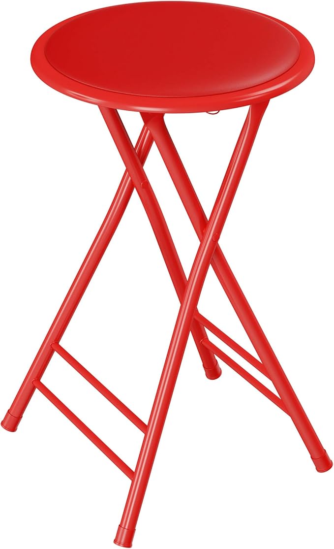 Folding Stool - Backless 24-Inch Stool with 225lb Capacity for Kitchen or Rec Room - Portable Indoor Counter Bar Stools by Lavish Home (Red)