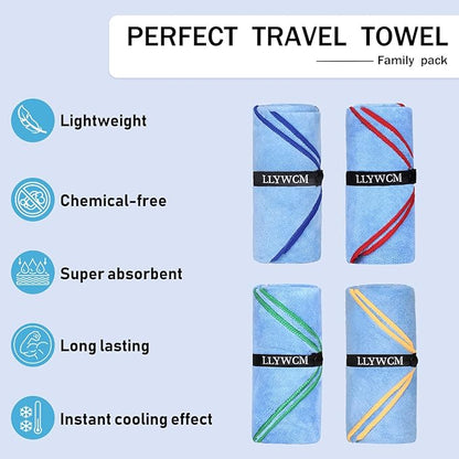 4 Pack Microfiber Camping Towels, Gym Towels Quick Dry Beach Towel with Travel Waterproof Accessory Bag,Super Absorbent Quick Dry Towels for Adults Kids (4, Rose)