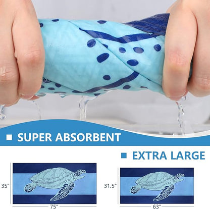 WELTRXE Microfiber Beach Towel Quick Dry, 63" x 31.5" Large Sand Free Beach Towel Adults Kids Oversized Thin Compact Lightweight Pool Towels for Swim, Travel, Camping, Picnic, Yoga, Sports, Sea Turtle