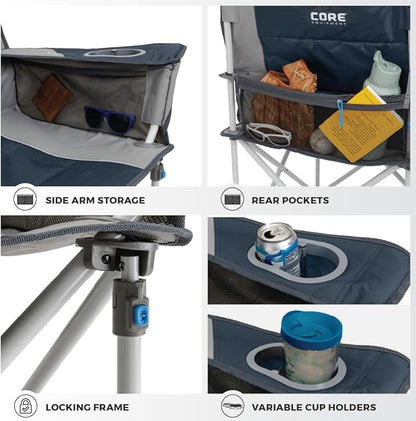 CORE Loveseat Outdoor Camp Chair | 2 Person Folding Double Lawn Chair with Storage Pockets for Accessories | Perfect for Concert Seat, Festivals, Sports, Beach, Travel & Picnic