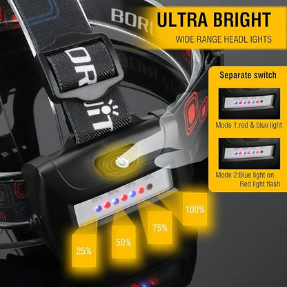 BORUIT HP700 Headlamp Super Bright 5000 Lumens - Adults Head Lamps Led Rechargeable USB C, 4 Light Mode Built-in Battery Waterproof Head Flashlight