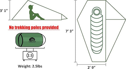 1 Person Trekking Pole Tent for Backpacking - Ultralight Backpacking Tent, Waterproof Hiking Tent for Camping, Lightweight Camping Tent for Scouts, Trekker(NO Trekking Poles)