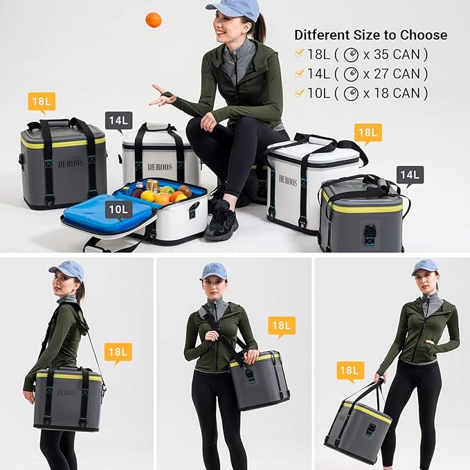 DEROOS Soft Cooler Bag Lightweight Leak Proof Portable Cooler, 35Cans Insulated Waterproof Backpack Deep Freeze 72-Hour Cooler Bag for Hiking Camping Picnic Fishing Beer for Men Women, Grey