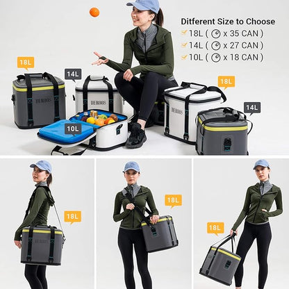 DEROOS Soft Cooler Bag Lightweight Leak Proof Portable Cooler, 35Cans Insulated Waterproof Backpack Deep Freeze 72-Hour Cooler Bag for Hiking Camping Picnic Fishing Beer for Men Women, Grey