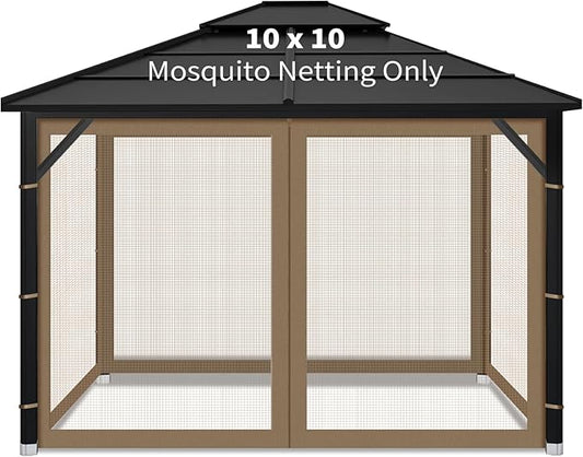 Gazebo Replacement Mosquito Netting Outdoor Universal Gazebo Canopy 4-Panels Screen Sidewalls with Zipper for Patio Garden (Brown, 10x10)