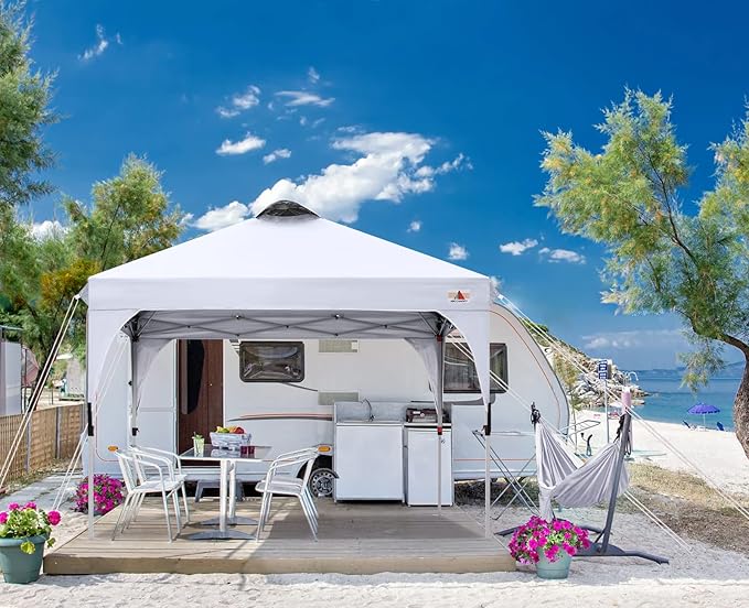 ABCCANOPY 10x10FT Canopy Tent 1-Person Setup,Portable Instant Sun Shelter with 4 Weight Bags(White)