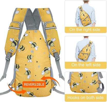 ZOMAKE Sling Bag for Women Men, Small Crossbody Sling Backpack, Mini Water Resistant Shoulder Daypack for Travel, Anti Thief Chest Bag for Hiking, Sports(Bee Yellow)