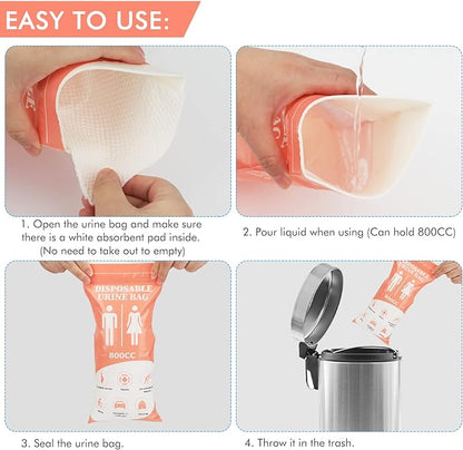 DIBBATU Disposable Urinal Bag, 24 PCS 800ML Emergency Urine Bag, Unisex Urinal Bag, Portable Camping Pee Bag, Travel Urine Bags Vomit Bag for Traffic Jams, Camping, Hiking, Pregnant, Patient, Kids