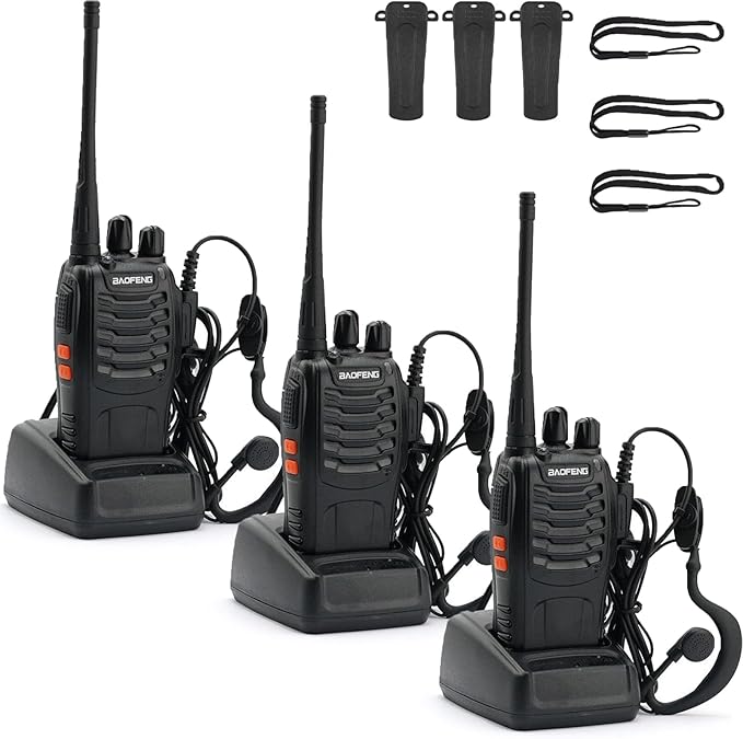 BAOFENG 888S Walkie Talkies Long Range for Adults with Earpieces,16 Channel Walkie Talky Rechargeable Handheld Radio for Cruise Hunting Skiing Two Way Radios (3Pack)