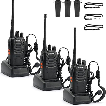 BAOFENG 888S Walkie Talkies Long Range for Adults with Earpieces,16 Channel Walkie Talky Rechargeable Handheld Radio for Cruise Hunting Skiing Two Way Radios (3Pack)