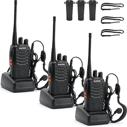 BAOFENG 888S Walkie Talkies Long Range for Adults with Earpieces,16 Channel Walkie Talky Rechargeable Handheld Radio for Cruise Hunting Skiing Two Way Radios (3Pack)