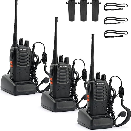 BAOFENG 888S Walkie Talkies Long Range for Adults with Earpieces,16 Channel Walkie Talky Rechargeable Handheld Radio for Cruise Hunting Skiing Two Way Radios (3Pack)