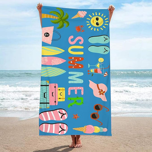Large Lightweight Quick Dry Beach Towel, Microfiber Beach Towels for Kids Adults Women 63”x32” Sand Free Travel Camping Towel - Beach Accessories Vacation Essential Gift (Style-4)