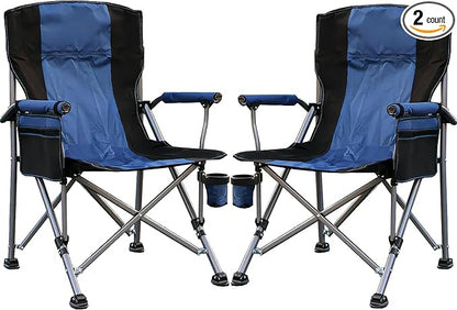 Camping Chair for Adults Heavy Duty Outdoor Patio Lawn Chairs Portable Support 350 LBS High Back Padded Oxford with Armrests, Storage Bag, Cup Holder, for Outside Fishing, Camping, Foldable