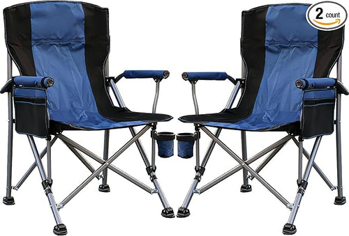 Camping Chair for Adults Heavy Duty Outdoor Patio Lawn Chairs Portable Support 350 LBS High Back Padded Oxford with Armrests, Storage Bag, Cup Holder, for Outside Fishing, Camping, Foldable